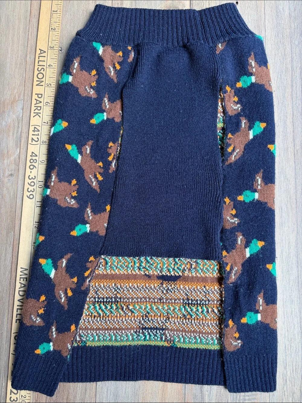 Navy Mallard Duck-Pattern Knit Dog Sweater